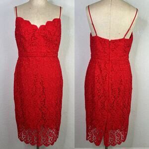 J. Crew Guipure Red Lace Spaghetti Straps Midi Dress Size 6, Holidays, event